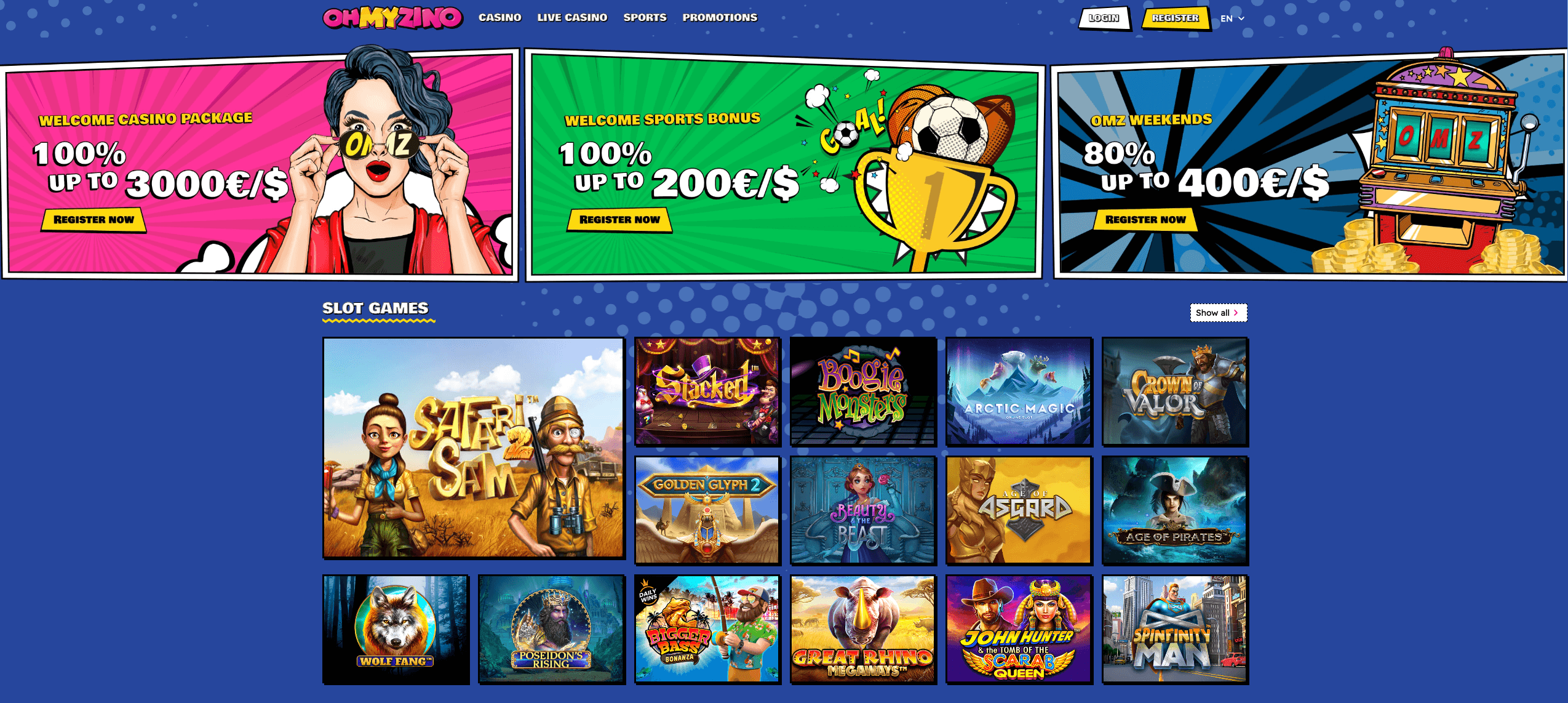 „OhMyZino“ kazino pagrindinio puslapio vaizdas