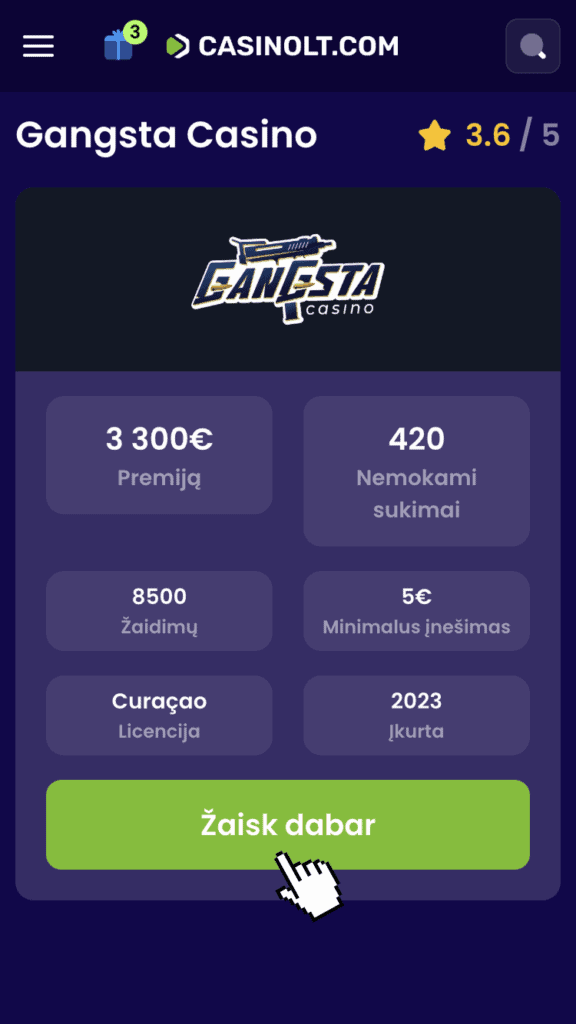 Paspauskite ant Gangsta Casino nuorodos