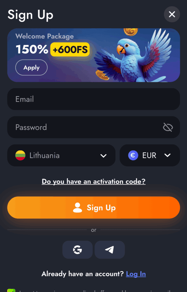 Pradėkite registraciją