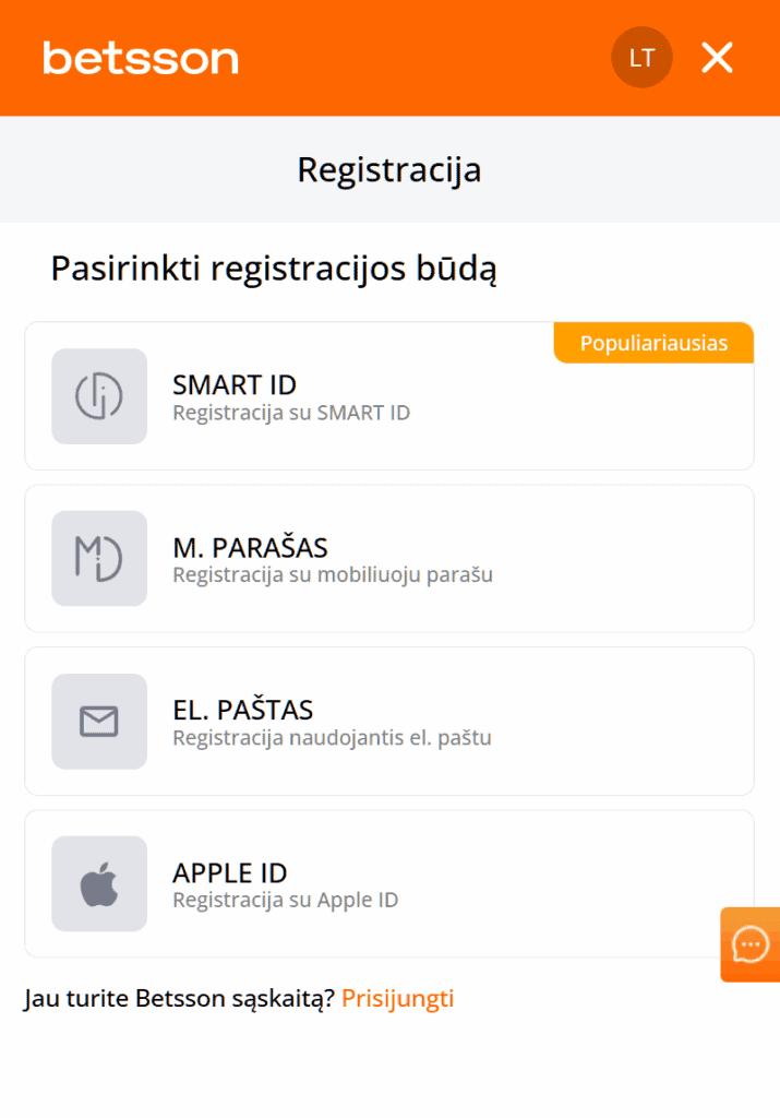 Registracijos būdas