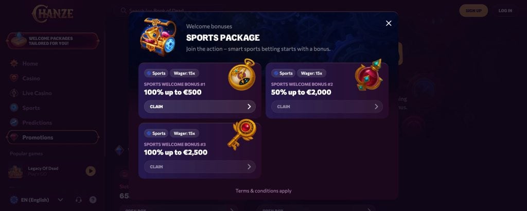Chanze Casino - Sporto lažybų premija